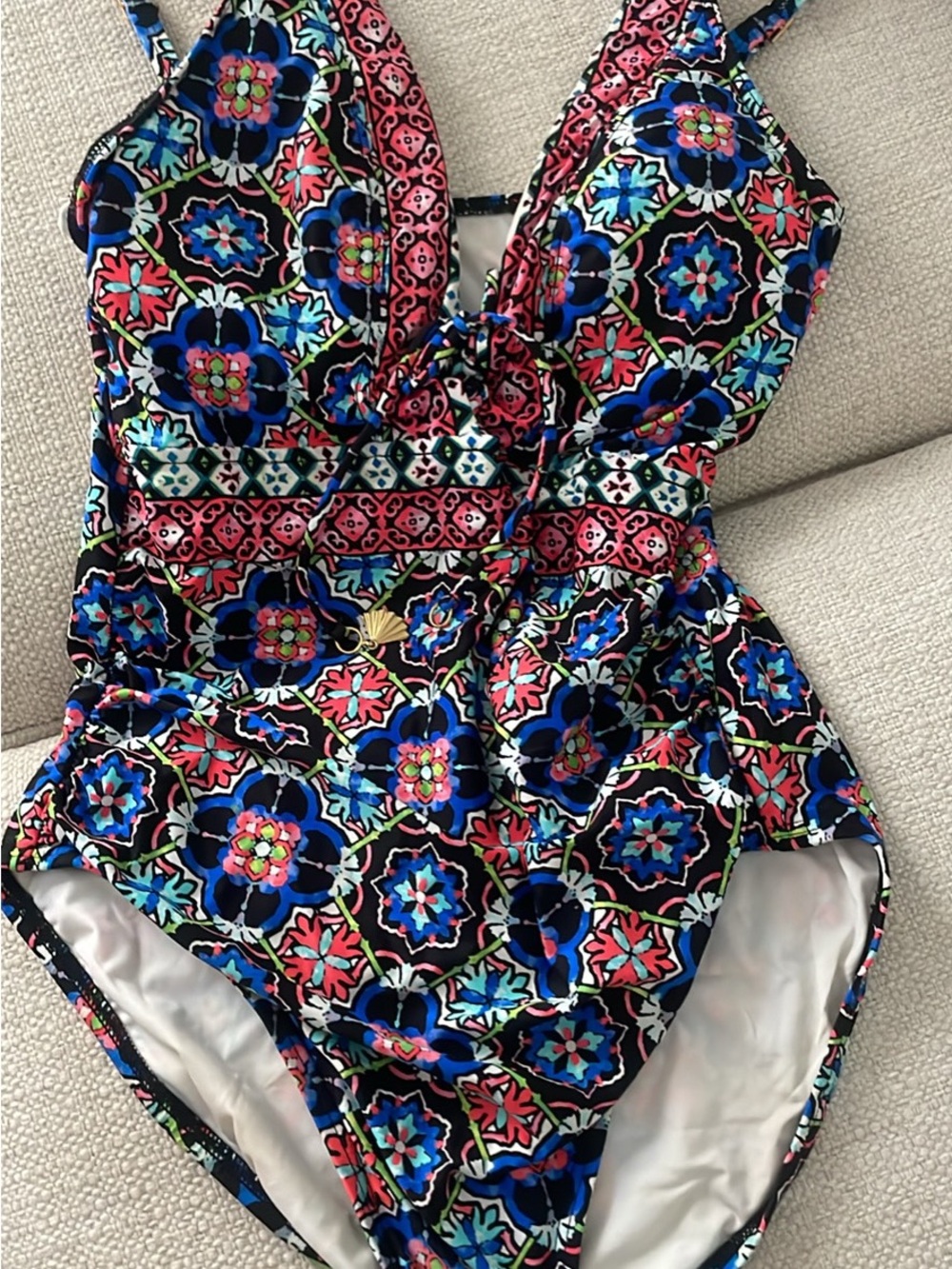 La Blanca Colorful Tile-Print One-Piece Swimsuit in Blue & Pink 8